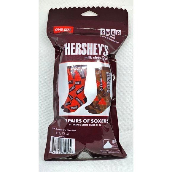 Swag Hershey's Milk Chocolate Retro Crew Socks - 2 Pairs, Men's Shoe Sizes 8-13 - Picture 2 of 9
